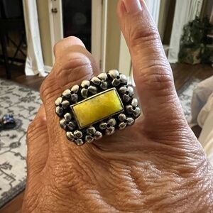 Dian Malouf Large Sterling Silver Yellow Turquoise Ring Size 8